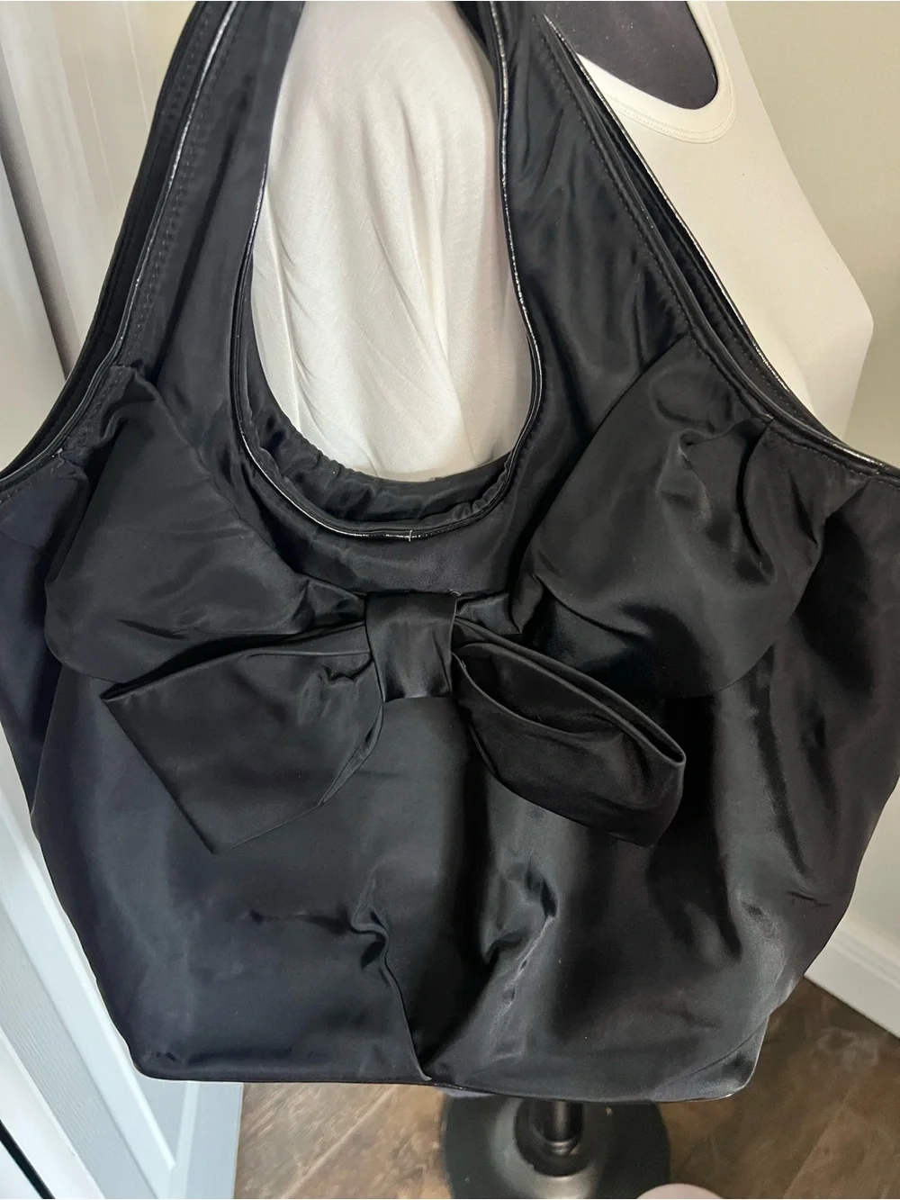 kate spade Black Satin Shoulder Bag with Bow